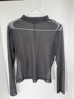 Express Black Sheer Polka Dot Mock Neck Long Sleeve Top